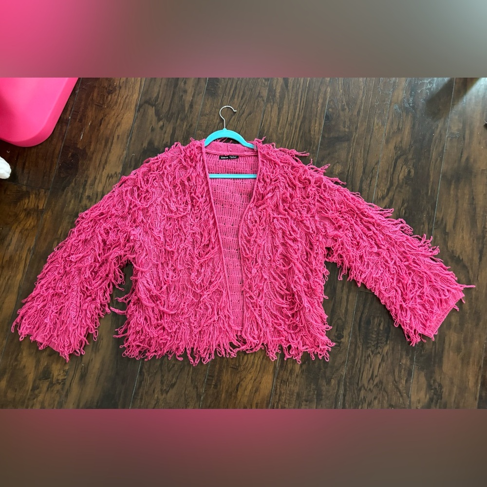 Pink shaggy cardigan/sweater